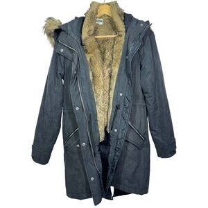 Abercrombie & Fitch Black Brown Fur Hood Zip Up Winter Snow Ski Jacket Womens S